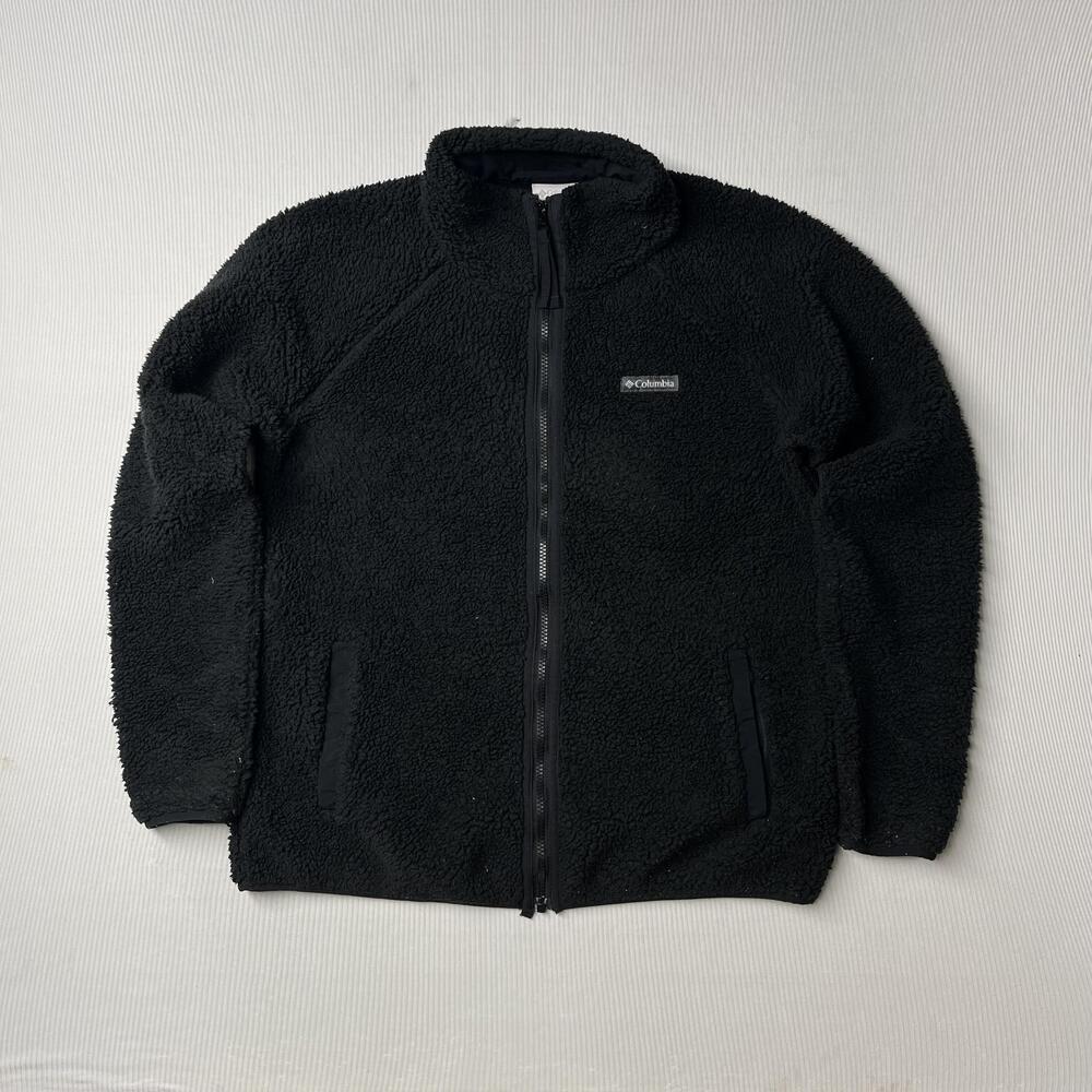 Columbia Jacket Mens Medium Black Sherpa Fleece Full Zip Outdoor Hiking Casual